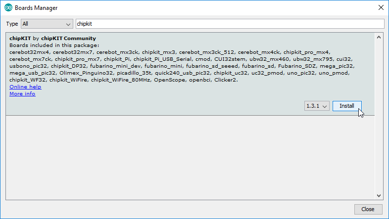 Filtering for chipKIT